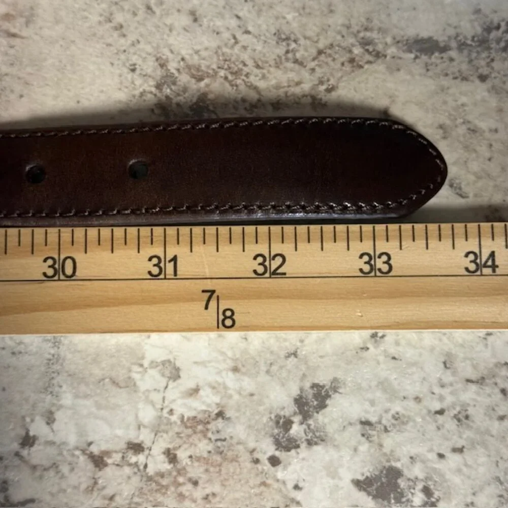 Fossil Skinny Belt Brown Leather Womens S Ornate Silver Metal Buckle and Keeper